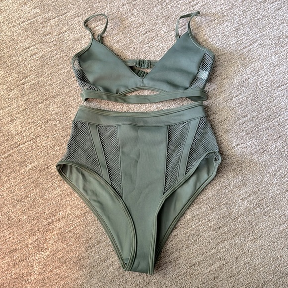 ASOS Other - ASOS Neoprene Fishnet Insert Cut Out Triangle Bikini Top 6 & high waist bottom 2